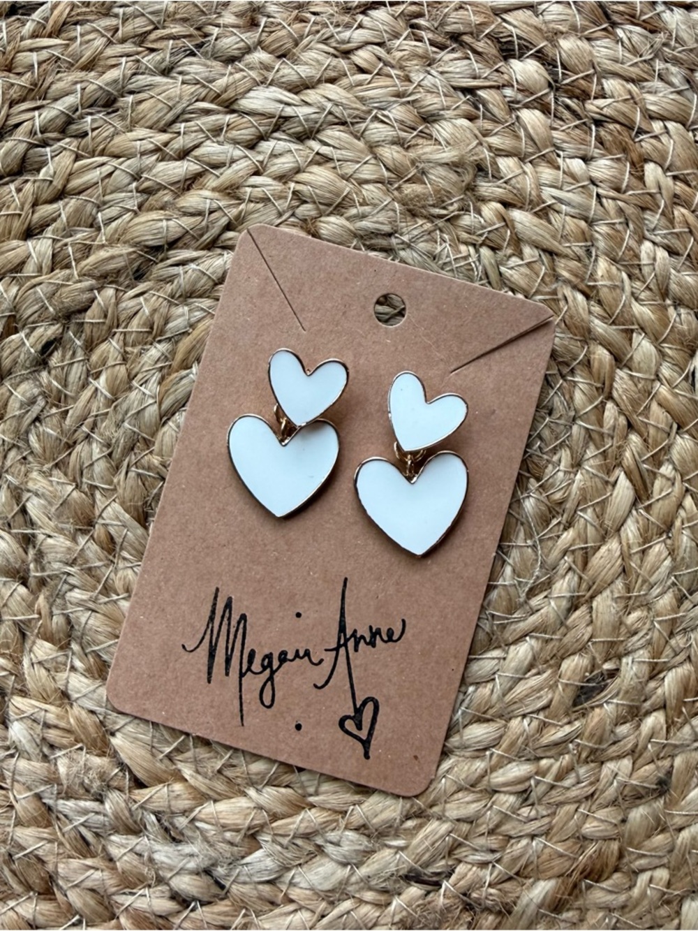 Elegant White Heart Double Stud Earrings